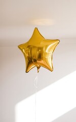 Gold Star Balloon Isolated on White Background, Shiny Helium Foil Balloon, Party Decoration, Festive Event Accessory, Celebration Symbol, Metallic Golden Balloon

