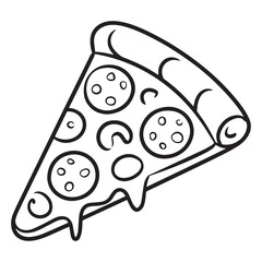 Cute Groovy Food-Themed Line Art Illustration of a Slice of Pizza with Melty Cheese and Toppings