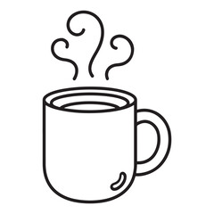 Cute Groovy Morning Line Art Illustration of a Coffee Cup with Steam Swirls and Minimalist Design