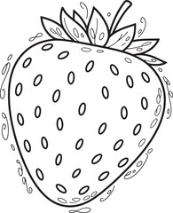 Cute Groovy Summer Line Art Illustration of a Detailed Strawberry with Leaves and Juicy Texture
