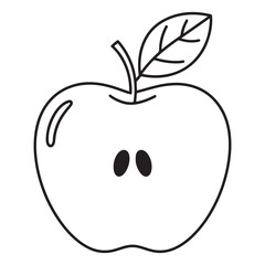 Cute Groovy Summer Line Art Illustration of a Shiny Apple with a Leaf and Smooth Round Shape
