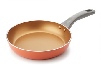 3D Illustration of Orange non stick frying pan with grey handle isolated on white background