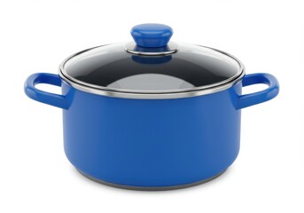 3D Illustration of Blue cooking pot with glass lid isolated on white background