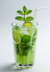 Refreshing Lime Mint Mojito Cocktail in Tall Glass