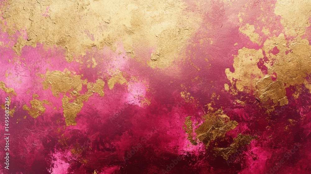 Poster abstract art with gold leaf and pink textures for a luxurious effect. use as a background for invita