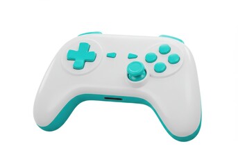 3D Illustration of White and teal gamepad controller isolated on white background
