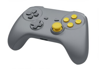 3D Illustration of Gray gamepad with yellow buttons isolated on white background