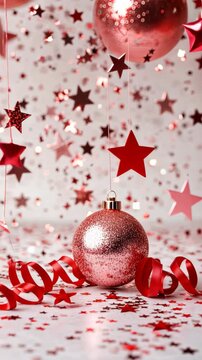 Festive hanging decorations and glittering ornaments in a sparkling holiday celebration