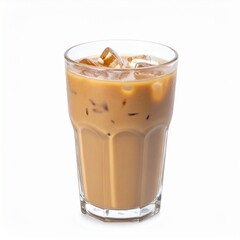 Glass of iced coffee with ice cubes isolated on white background with clipping path for cold drink or summer concept