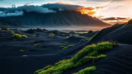 Landscape Wallpaper Iceland Volcanic Dunes Moss Mountains Mist Natural Scenery