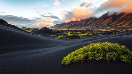 Landscape Wallpaper Iceland Volcanic Dunes Moss Mountains Mist Natural Scenery