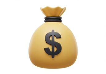 3D Illustration of Yellow money bag with black dollar sign isolated on white background