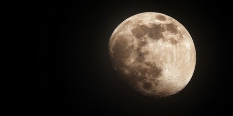 Obraz premium Stunning close-up of a gibbous moon against a dark sky. Perfect for websites, presentations, and design projects related to space, astronomy, or fantasy themes. Ideal for commercial use.