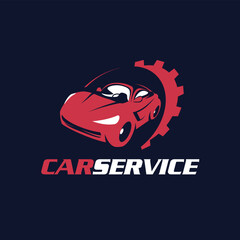 Car auto repair service fast sell shop gear motor dark blue grey red template