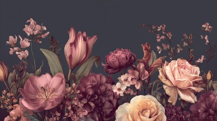 Fototapeta premium Elegant garden flowers white peony and lavender flower luxury floral backdrop for romantic floral background