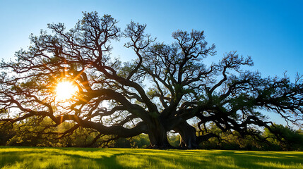 Landscape Wallpaper Sunset Oak Silhouette Meadow Tranquil Scenery
