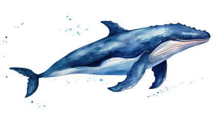 Obraz premium Watercolor Whale Clipart — Hand-Painted Ocean Animal Illustration on Transparent Background