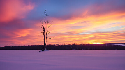  Landscape Wallpaper Winter Snow Sunset Solitary Tree Tranquil Scenery