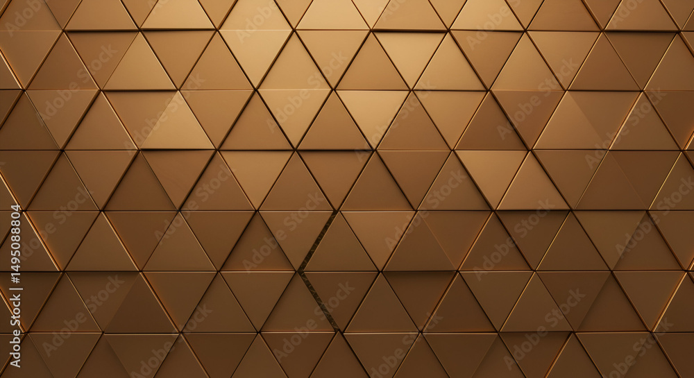 Poster geometric bronze triangle pattern for interior design. abstract, seamless triangular tiles create a 