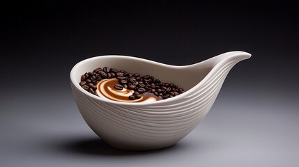 Elegant white bowl with coffee beans and cream design