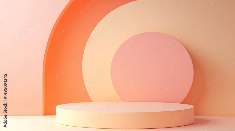Poster abstract pastel spheres floating in a minimalistic 3d rendered environment