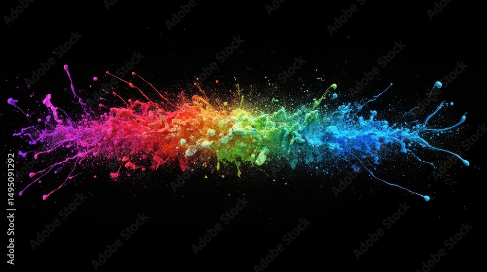 Aufkleber colorful paint splashes and explodes on the dark black background. for use in vibrant design and art