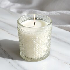 A lone white candle with a glowing flame on a dark background illuminates the holiday celebration