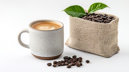 Freshly brewed coffee with coffee beans