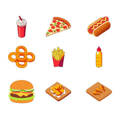 Cartoon Set 9 Icon Fast Food Digital Vectors Illustration