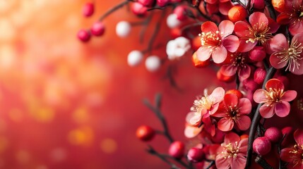 Red Flower Blossom with Berries