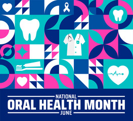 National Oral Health Month Geometric shape pattern background banner or poster design template. observed every year in June. Holiday concept. Use to any Template, card, poster, placard, template.