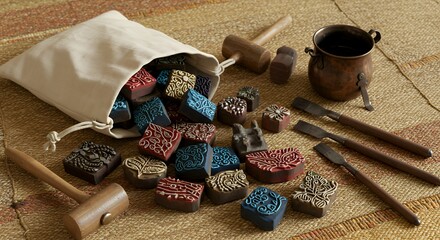 Textile Block Print Tools with Bag