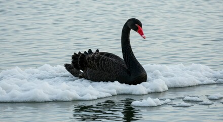 Obraz premium Black swan on a bubbly water surface