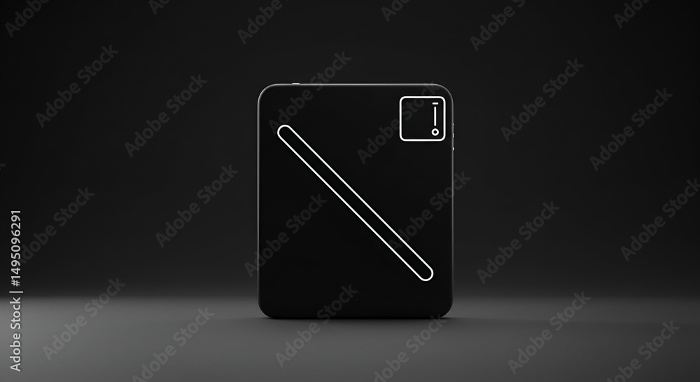 Poster black smartphone mockup with white design element angled diagonally on a dark studio background. pro