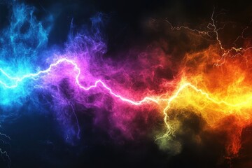 Colorful plasma discharge with lightning on a dark background graphic resource. It symbolizes energy, power, or a vibrant dynamic background element.