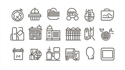 Fototapeta premium Set of 45 linear icons themed around hospitality and tourism, editable for use in various marketing and service contexts