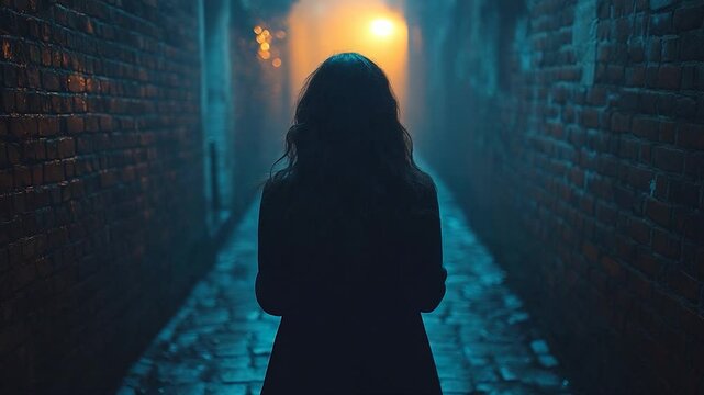 Person silhouette in dark alley