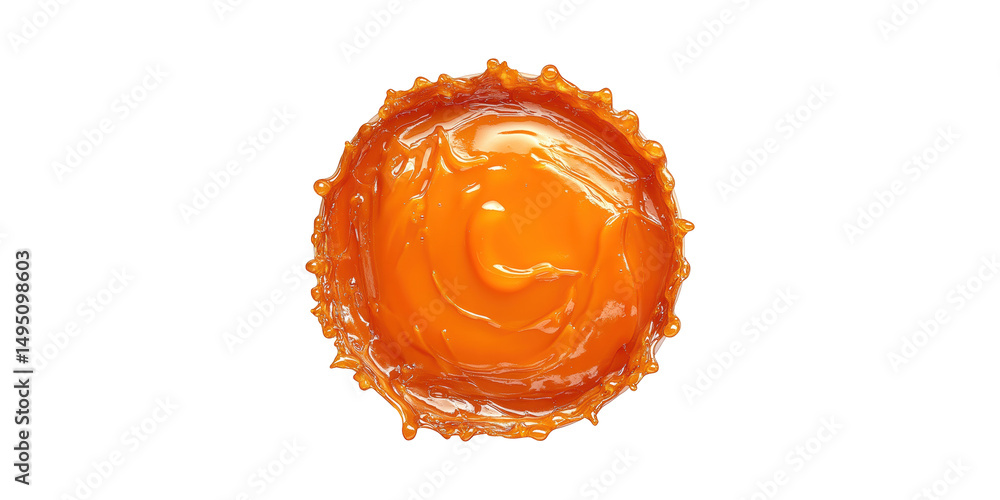 Poster orange liquid splash in circular motion. dynamic fluid art and energy concept isolated on transparen