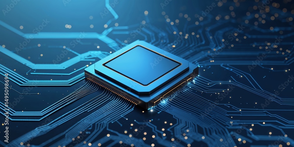 Poster detailed close-up of a microprocessor on a circuit board illustrating advanced technology in a moder