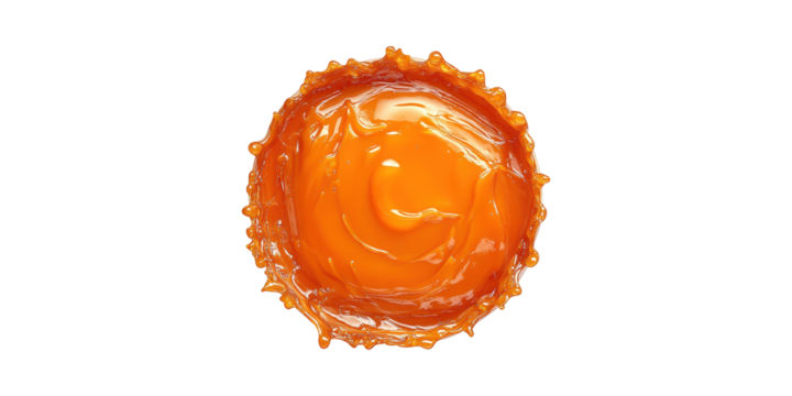 Orange Liquid Splash In Circular Motion. Dynamic Fluid Art And Energy Concept Isolated On Transparent Background