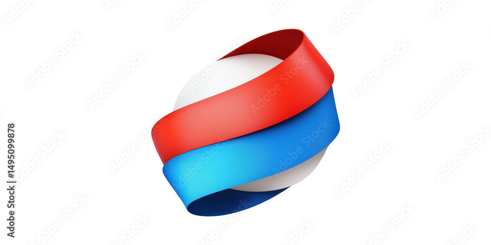 Poster abstract red and blue ribbon wrapped around sphere. symbolizes unity and balance isolated on transpa