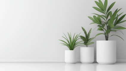Minimalist white room with potted plants