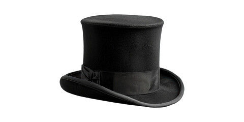 Black Top Hat. Classic Fashion Accessory For Formal Occasions Isolated On Transparent Background