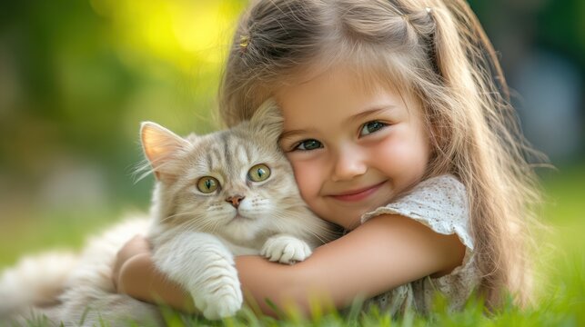 Girl Hugs Cute Cat