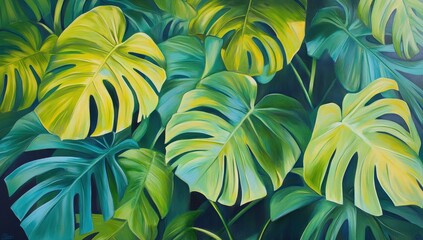 Vibrant tropical leaves in shades of green and yellow