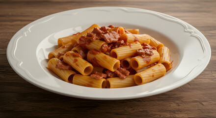 Delicious Rigatoni Pasta with Rich Tomato Sauce on Elegant Plate