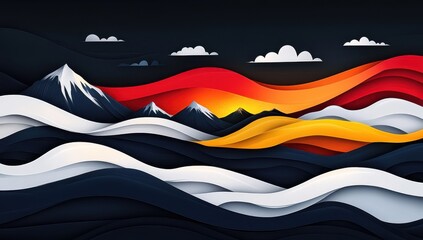 Naklejka premium Paper-cut mountain range sunset