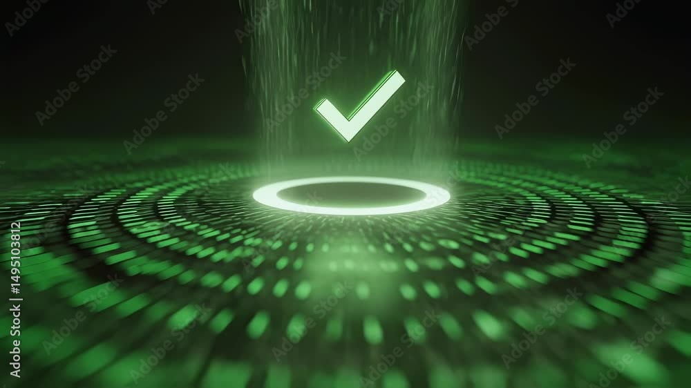 Aufkleber a stream of vibrant green ticks cascading from the holograms center symbolizing successful authoriza