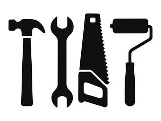 vector black silhouettes of hand tools