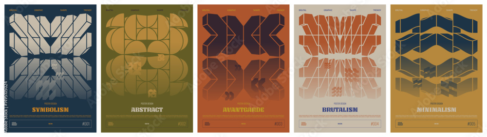 Aufkleber brutalism minimalist poster art design with postmodern shapes and bold elements, abstract gradient g